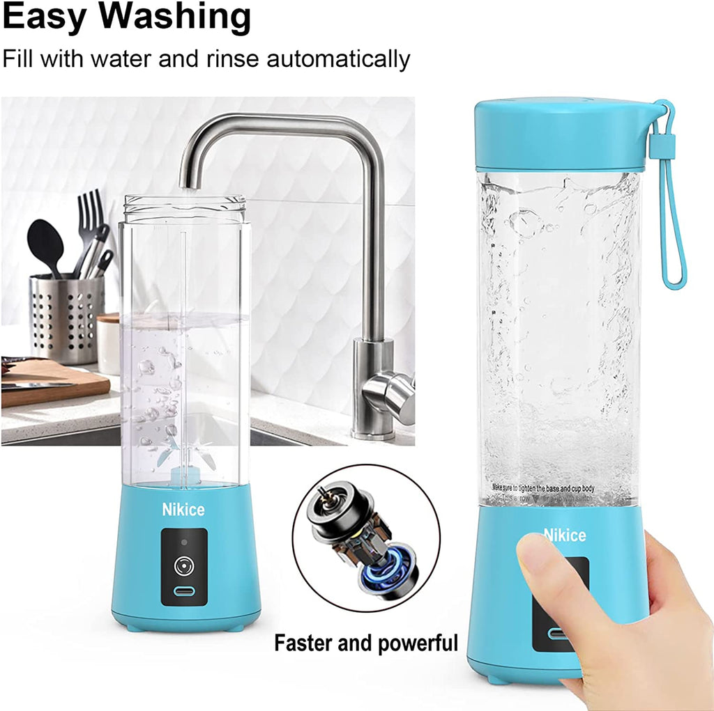 Personal Size Blender Juicer Cup - Portable Smoothies and Shakes Blender, Handheld Fruit Machine - Blue