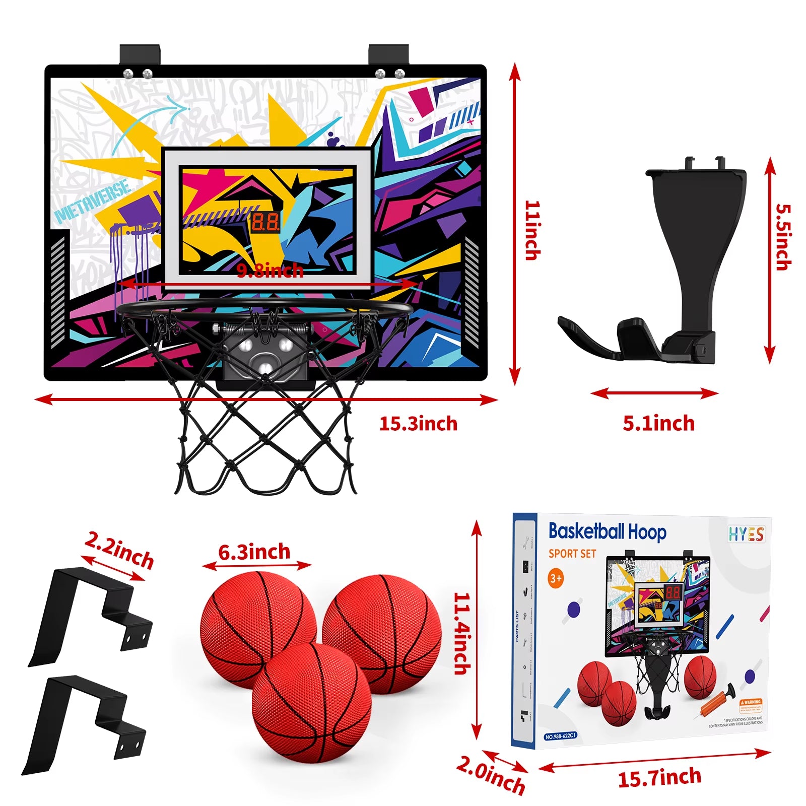 Outdoor Basketball Hoop for Kids Indoor Basketball Hoops,Mini Basketball Hoop with 3 Balls Toys for 3 4 5 6 7 8 9 10 11 12+ Year