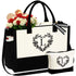Initial Tote Bag with Make up Bag Canvas Beach Bag with Zipper Birthday Valentine&