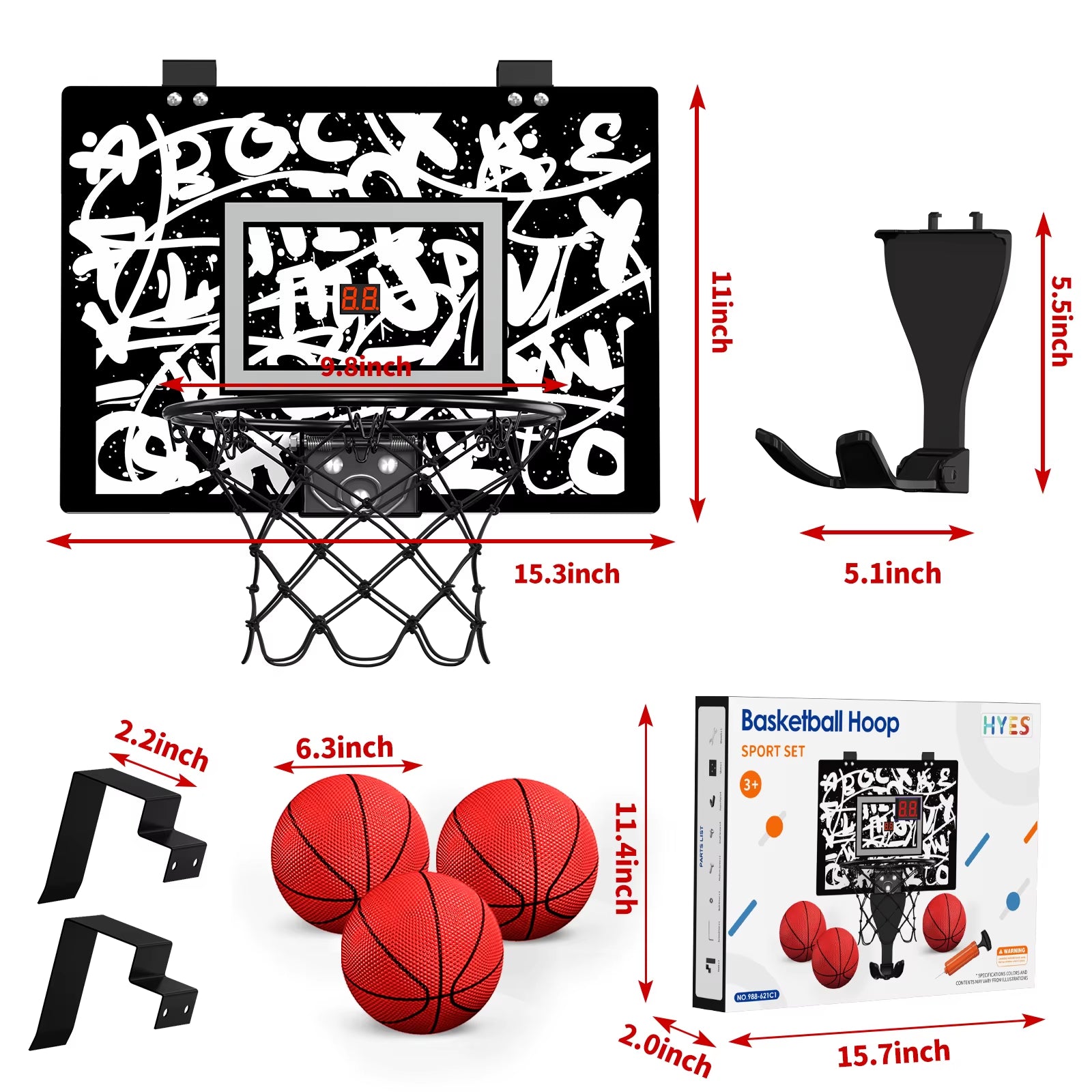 Outdoor Basketball Hoop for Kids Indoor Basketball Hoops,Mini Basketball Hoop with 3 Balls Toys for 3 4 5 6 7 8 9 10 11 12+ Year