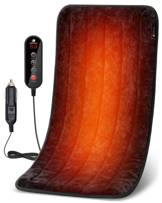 12V/24V Car Heated Blanket, CooCoCo 12" x 24" Heated Blanket for Travel, Car Electric Blanket with 5 Heat Setting, Auto-Off