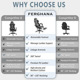 Gaming Chair Office Chair, Massage Game Gamer Chairs with Footrest & Headrest & Lumbar Pillow, Reclining Swivel Leather Chairs, Grey