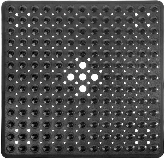 Yimobra Shower Bathtub Mat Non Slip, 21x21 Inch, Soft Square Bath for Tub with Suction Cups and Drain Holes, Stall Floor Mats Bathroom, Machine Washable, Bathroom Accessories, Clear Gray