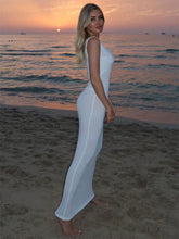 Summer Beach Knit Maxi Dress for Women Cover-Up Pink Sleeveless Twist Sundress Knitwear See-Through Maxi Bodycon Dress New
