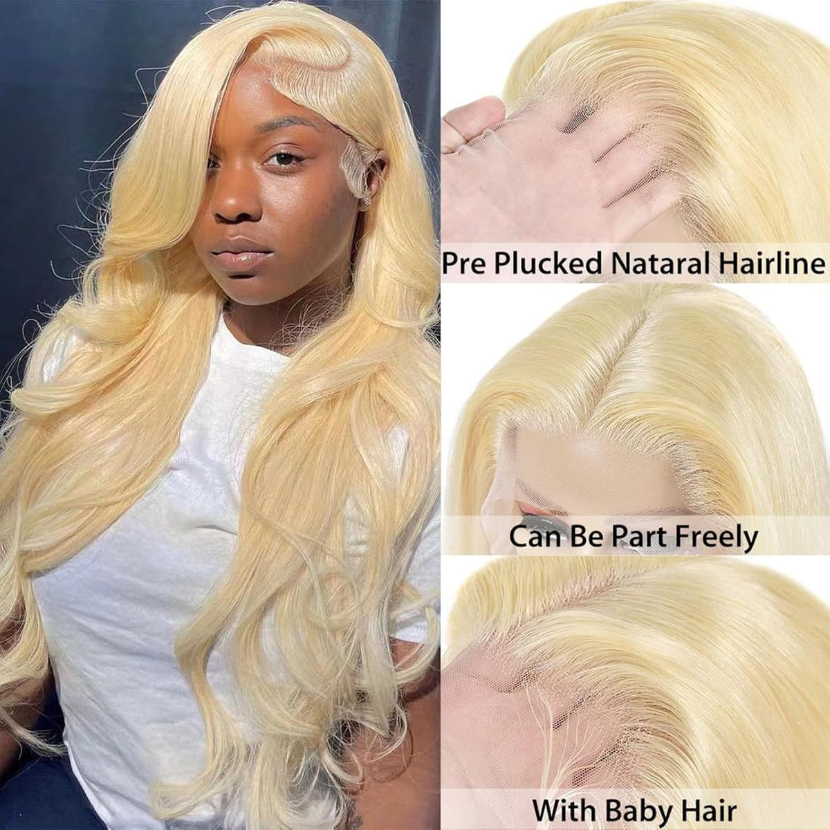 613 Lace Front Wig Blonde Wig Human Hair 13X6 HD Transparent Lace, 180 Density Blonde Human Hair Wig Pre Plucked