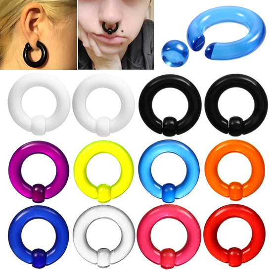 2 uds acrílico BCR tamaño grande anillo de cuentas cautivas tapón de túnel de oreja expansor medidores nariz tabique anillo pendiente Piercing joyería del cuerpo