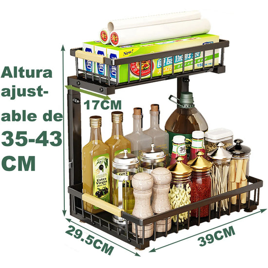 2-level metal storage rack under the sink, with sliding drawer