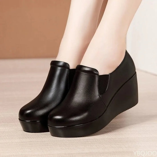 Zapatos de mujer cómodos e informales con plataforma antideslizante e impermeable para las cuatro estaciones, tacón inclinado, tacón medio, zapatos individuales para mujer