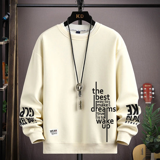 2025 nuevas sudaderas para hombres, sudaderas con capucha de S-5XL, camiseta de manga larga con estampado de letras de otoño, ropa de moda para hombres, Top Harajuku con cuello redondo