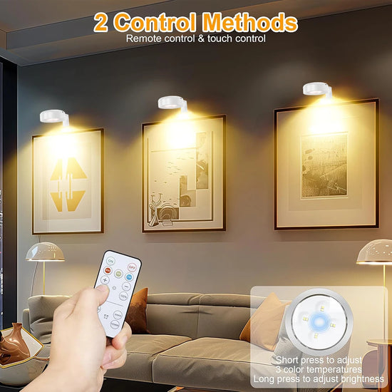 2/3 luces de imagen para pared, luz decorativa de pared recargable con control remoto y temporizador, 3 modos de iluminación para pinturas de marcos de fotos