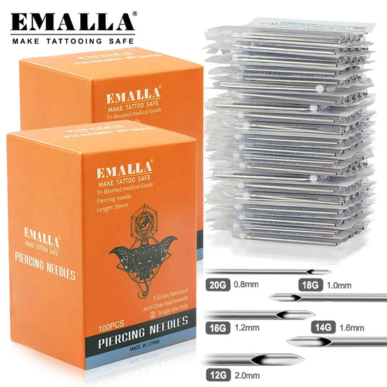 100/50/5 Uds agujas de perforación desechables 12G 14G 16G 18G 20G oreja nariz ombligo pezón aguja de perforación estéril herramientas de maquillaje permanente