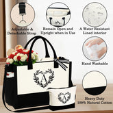 Initial Tote Bag with Make up Bag Canvas Beach Bag with Zipper Birthday Valentine&