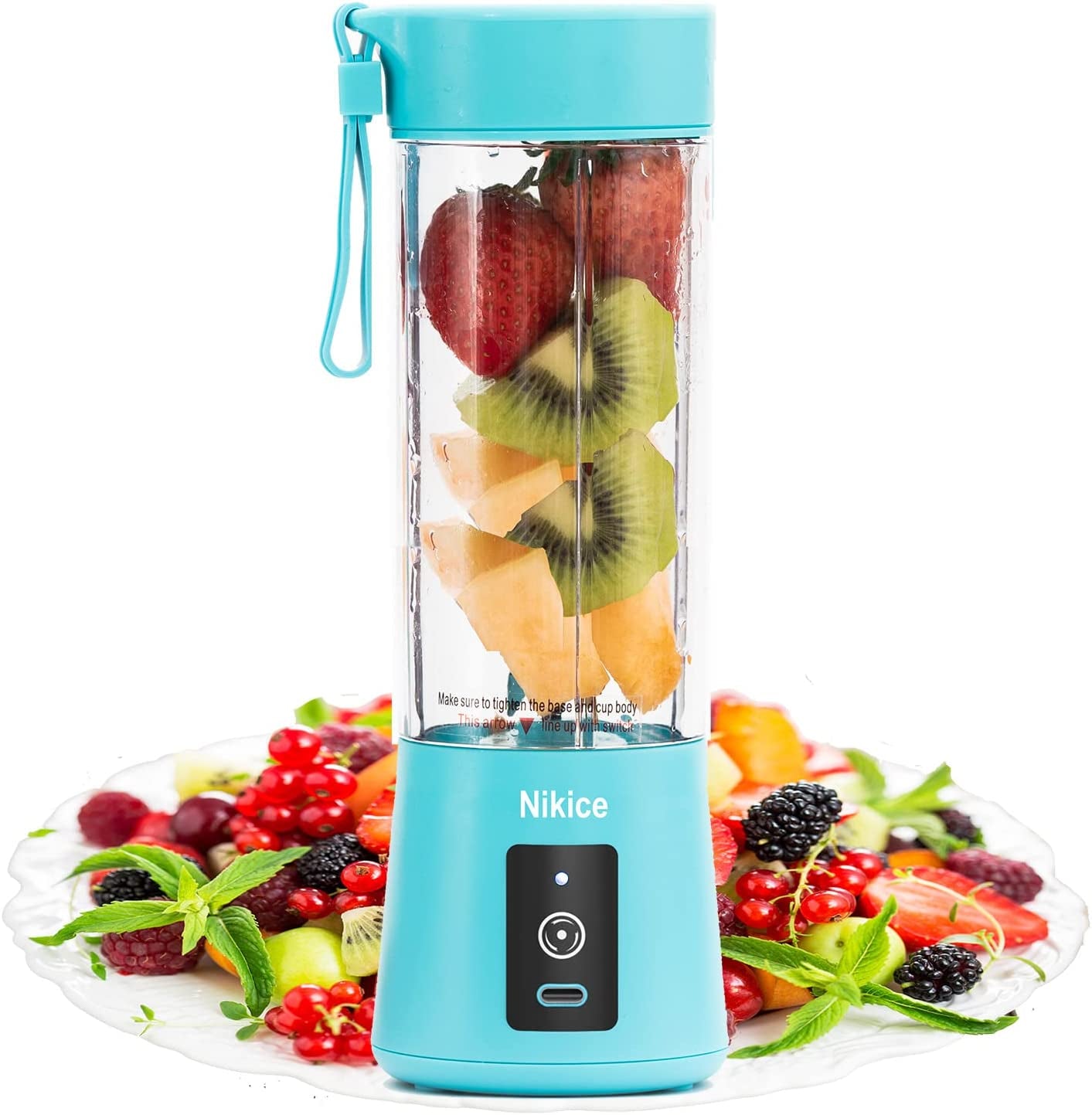Personal Size Blender Juicer Cup - Portable Smoothies and Shakes Blender, Handheld Fruit Machine - Blue
