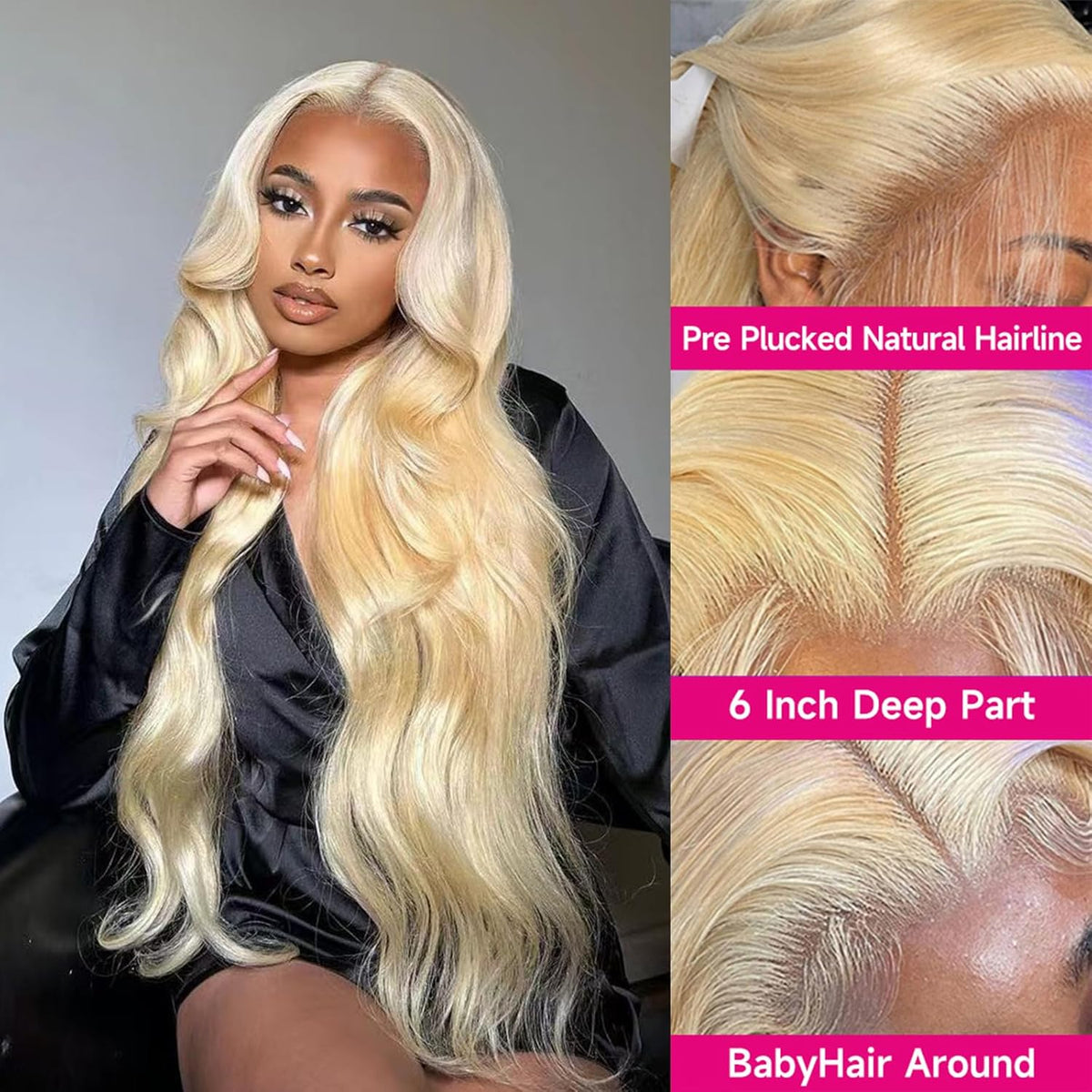 613 Lace Front Wig Blonde Wig Human Hair 13X6 HD Transparent Lace, 180 Density Blonde Human Hair Wig Pre Plucked
