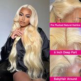 613 Lace Front Wig Blonde Wig Human Hair 13X6 HD Transparent Lace, 180 Density Blonde Human Hair Wig Pre Plucked