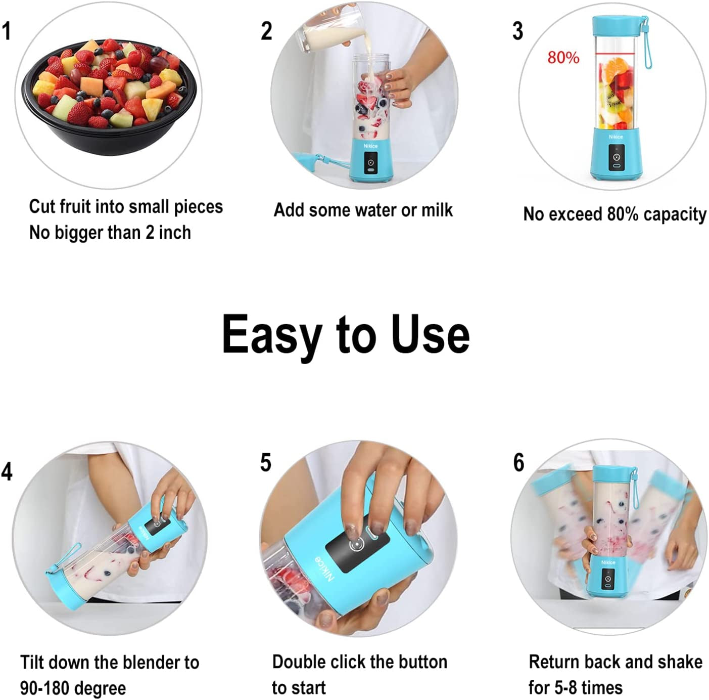 Personal Size Blender Juicer Cup - Portable Smoothies and Shakes Blender, Handheld Fruit Machine - Blue