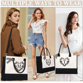 Initial Tote Bag with Make up Bag Canvas Beach Bag with Zipper Birthday Valentine&