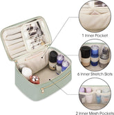 Makeup Bag, Travel Make up Organizer Cosmetic Brush Bags Case for Women in Vegan Leather, Sage Green, Patent Pending