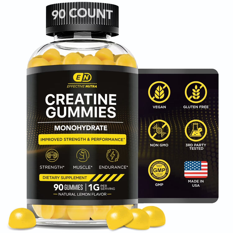 Creatine Gummies for Men & Women - Creatine Monohydrate Gummies for Strength, Muscle, Energy - Natural Lemon Flavor (90Ct)