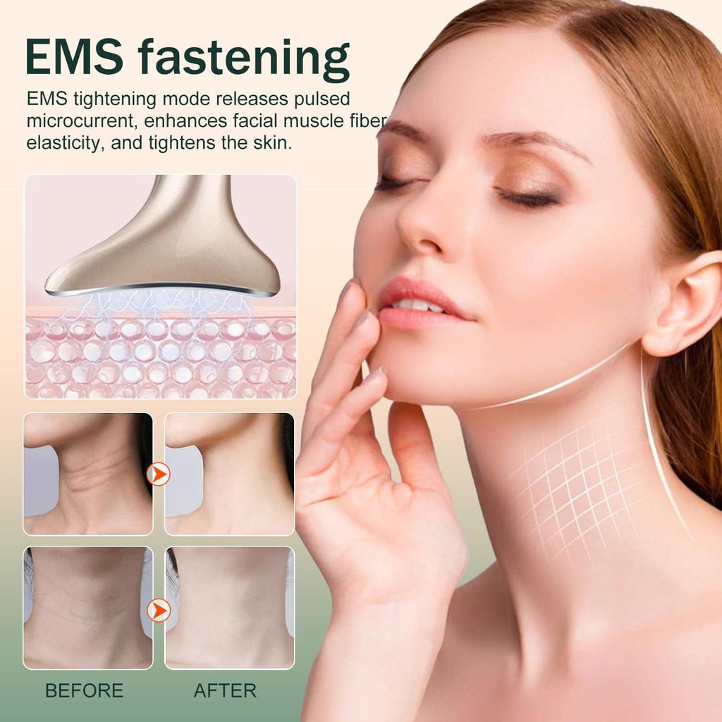 Masajeador Cara Cuello Antiarrugas Reductor Papada Mujer, 4 in 1 Masajeador Facial Eléctrico, Masajeador De Belleza Para Reafirmar La Piel Para Rostro Y Cuello, Recargable Por USB Portátil